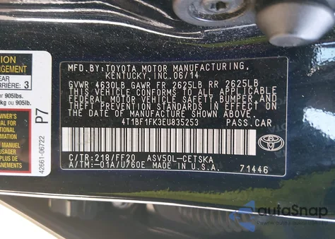 2014 Toyota Camry Se z USA, uszkodzony, nr VIN 4T1BF1FK3EU835253